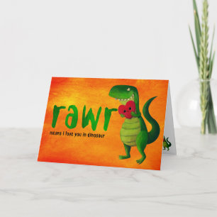 Romantic RAWR T-rex Dinosaur Karte