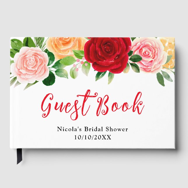 Romantic Red and Orange Roses Bridal Shower Gästebuch (Vorderseite)