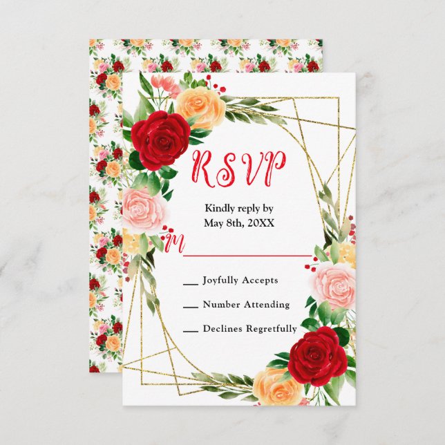 Romantic Red and Orange Roses RSVP Karte (Vorne/Hinten)