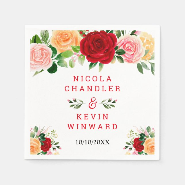 Romantic Red and Orange Roses Serviette (Vorderseite)