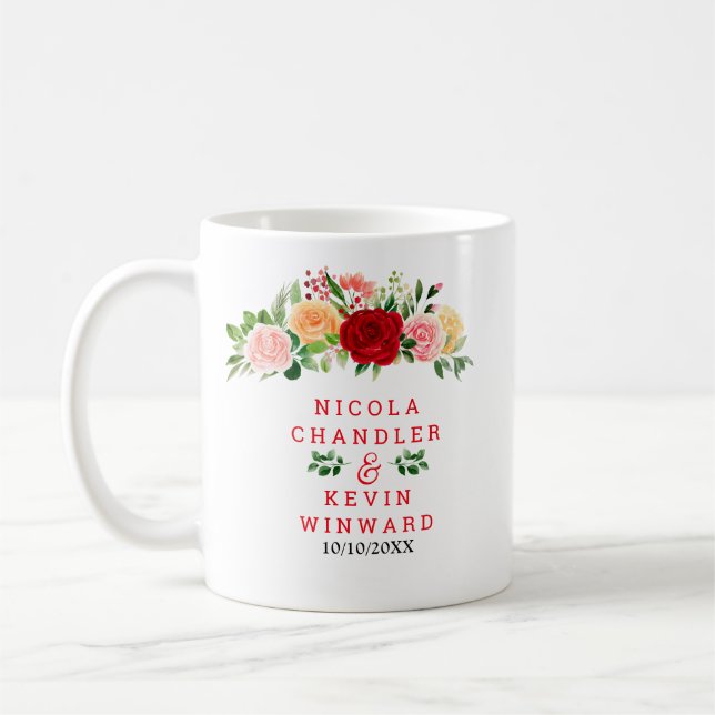 Romantic Red and Orange Roses Wedding Kaffeetasse (Links)