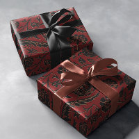 Romantic Red Bold Damask Paisley Black Floral