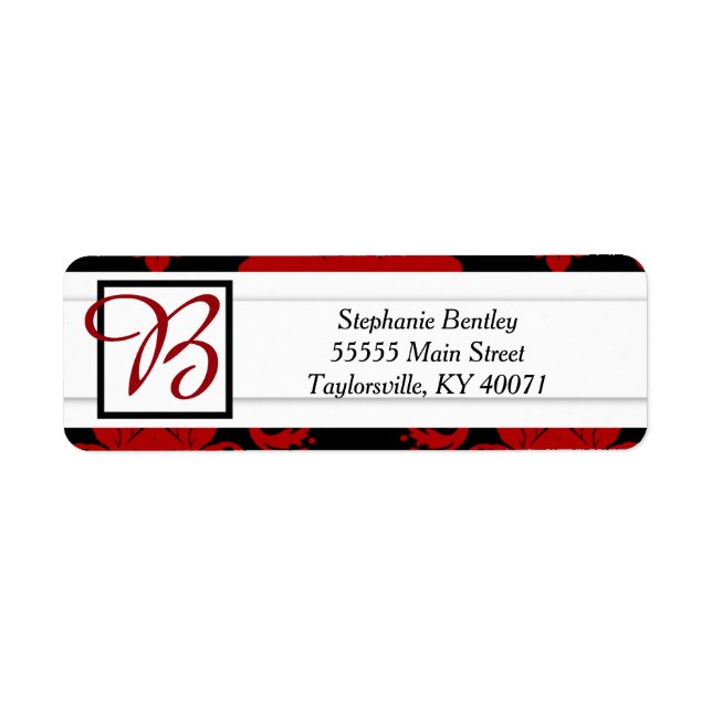 Romantic Red Damask Wedding Return Address Label (Vorne)