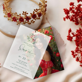 Romantic Red Floral Floral Boho Quinceañera