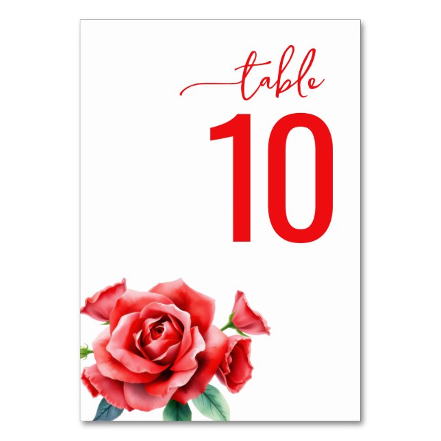 Romantic Red Floral Table Card Tischnummer (Vorderseite)