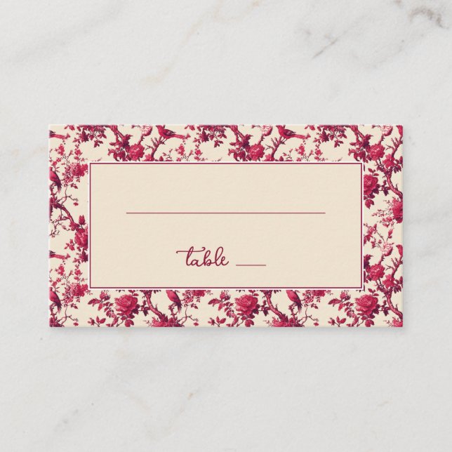 Romantic Red Floral Vintage Birds Platzkarte (Vorderseite)