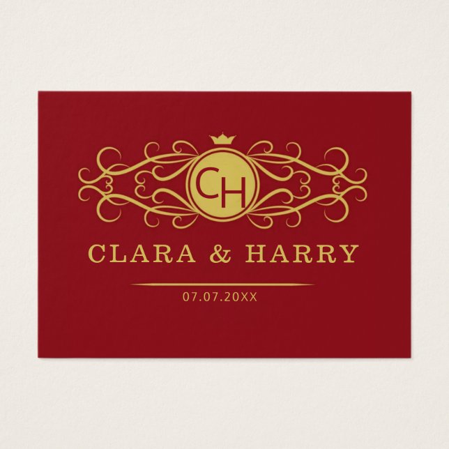 Romantic red gold elegant monogramme wedding  (Vorderseite)