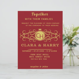 Romantic red gold elegant monogramme wedding 