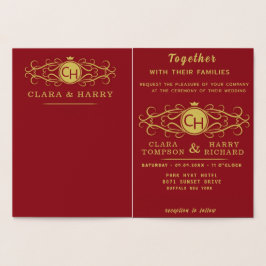 Romantic red gold elegant monogramme wedding folienkarte