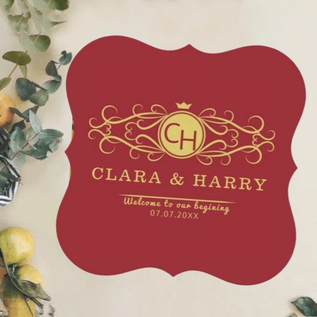 Romantic red gold elegant monogramme wedding  untersetzer (Von Creator hochgeladen)