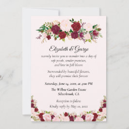 Romantic Red, Pink Roses Custom Wedding Invitation Einladung