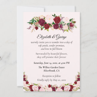 Romantic Red, Pink Roses Custom Wedding Invitation Einladung