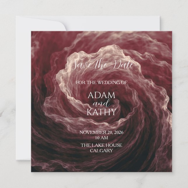 Romantic Red Rose Burgundy Save The Date Card (Vorderseite)