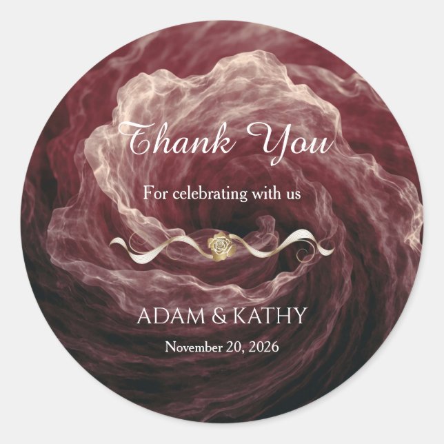 Romantic Red Rose Burgundy Wedding Sticker (Vorderseite)