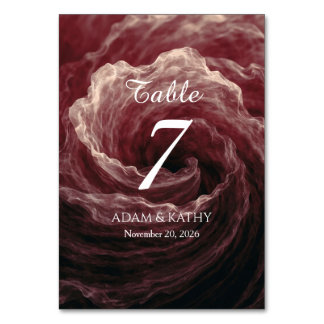 Romantic Red Rose Burgundy Wedding Table Number Tischnummer