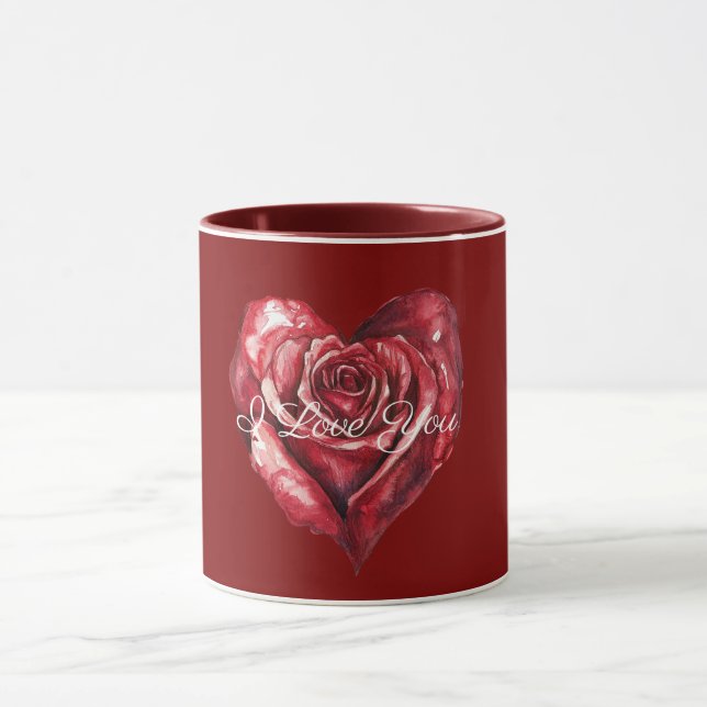 Romantic Red Rose Heart Love Tasse (Zentrum)