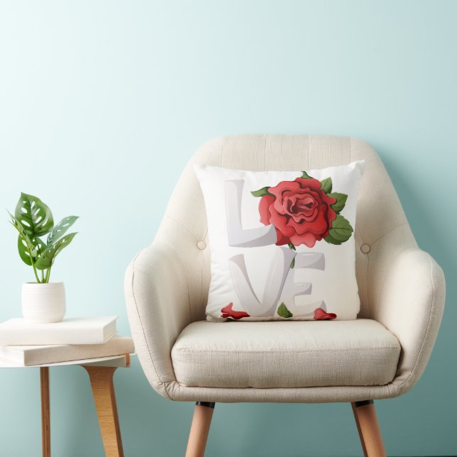 Romantic Red Rose Love Typography Botanical Kissen (Stuhl )