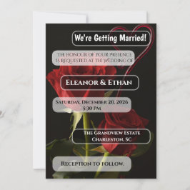 Romantic Red Roses Abstract Heart Love Wedding Inv Einladung