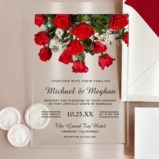 Romantic Red Roses Bouquet Wedding Invitation Acryleinladungen (Von Creator hochgeladen)