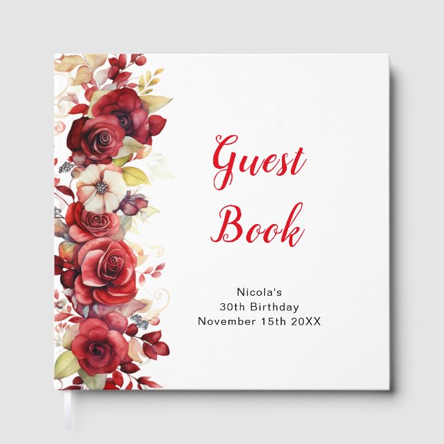 Romantic Red Roses Floral Birthday Party Gästebuch (Vorderseite)