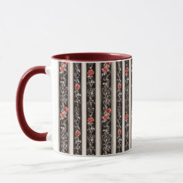Romantic Red Roses Floral Cream Black Stripes Tasse