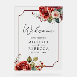 Romantic Red Roses Floral Wedding Welcome Acrylschild