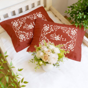 Romantic Red Rust Shabby Chic Mr & Mrs Couple Kissenbezug