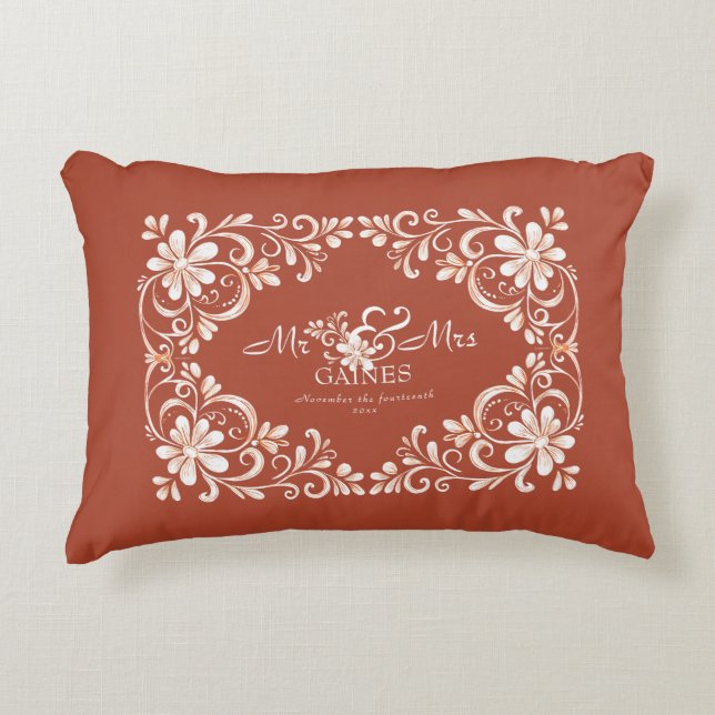 Romantic Red Rust Shabby Chic Mr. Wedding Dekokissen (Vorderseite)