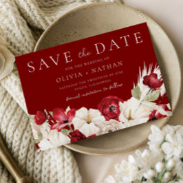 Romantic Red & White Flowers Wedding  Save The Date