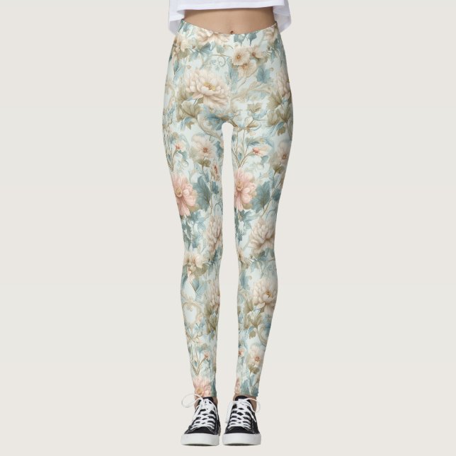 Romantic Regency Pastel Floral Print Leggings (Vorderseite)