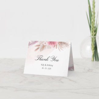 Romantic Rose and Champagne Boho Chic Wedding Dankeskarte