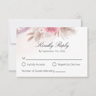 Romantic Rose and Champagne Boho Chic Wedding RSVP Karte