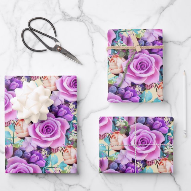 Romantic Rose Flowers Garden Geschenkpapier Set (Vorderseite)