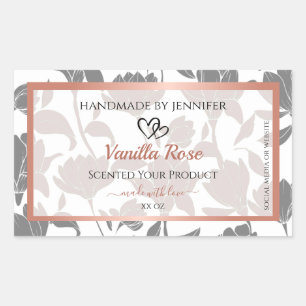 Romantic Rose Gold and Gray Floral Product Labels Rechteckiger Aufkleber