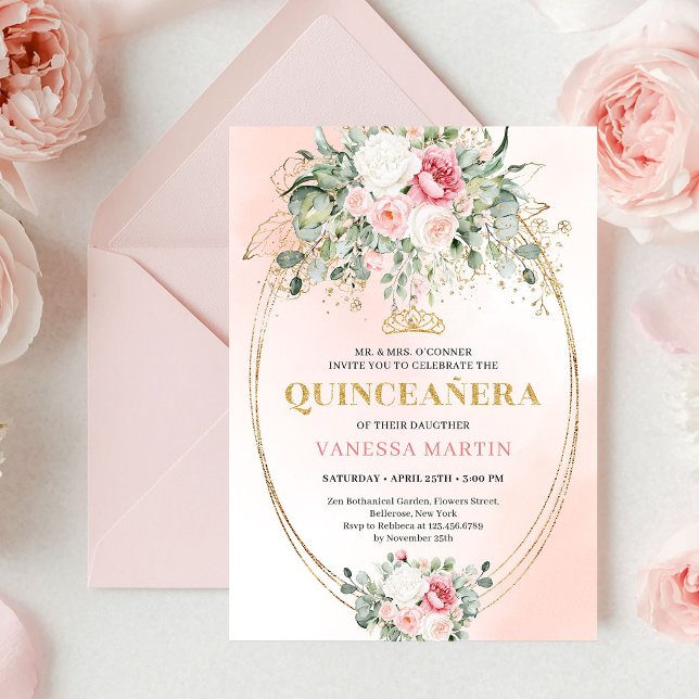 Romantic Rose Gold Blush Quinceañera Invitation Einladung (Romantic Rose Gold Blush Quinceañera Invitation)
