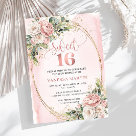 Romantic Rose Gold Floral Greenery Sweet Sixteen Einladung