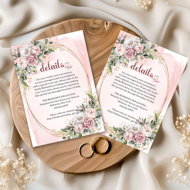 Romantic Rose Gold Floral Greenery Wedding Details Begleitkarte (Romantic Rose Gold Floral Greenery Wedding Details Insert

)