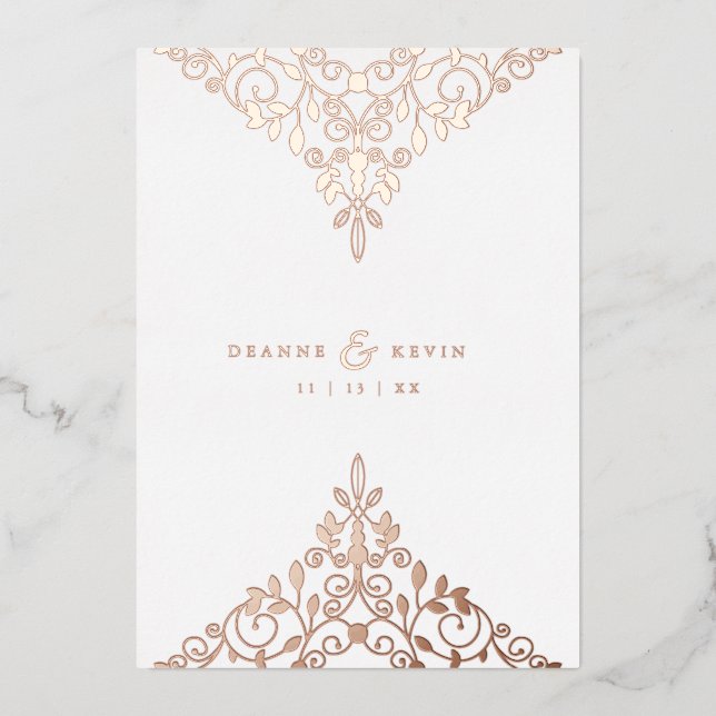 Romantic Rose Gold Flourish Ornament Wedding  Folieneinladung (Vorderseite)