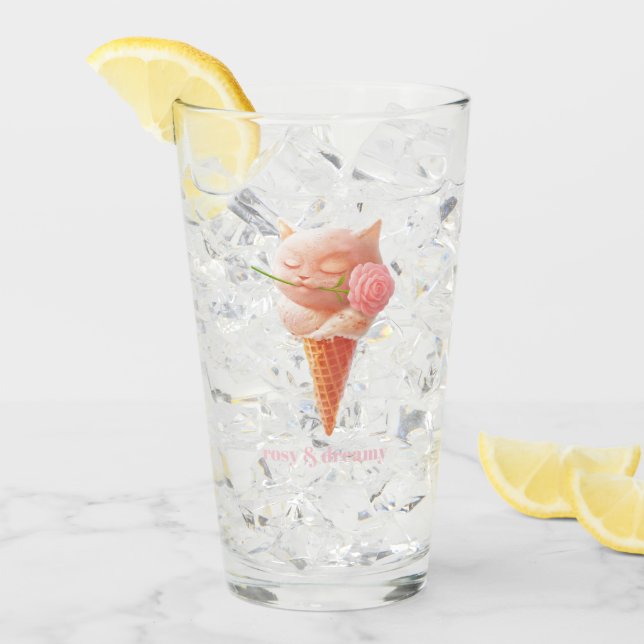 Romantic Rose: Miss Meow Pink Ice Cream Cone Art Glas (Vorderseite Ice)