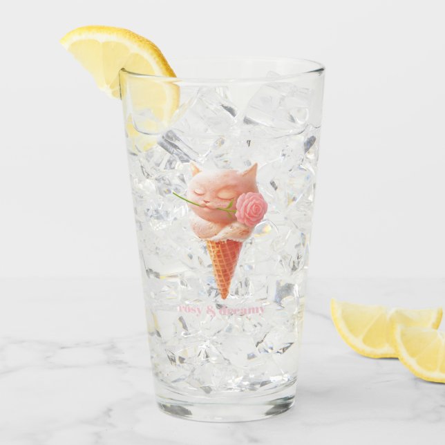 Romantic Rose: Miss Meow Pink Ice Cream Cone Art Glas (Vorderseite Ice)