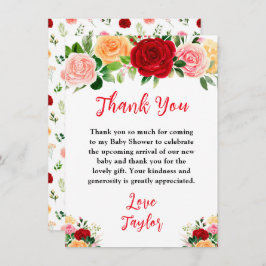 Romantic Roses Floral Baby Shower Dankeskarte