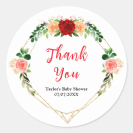 Romantic Roses Floral Baby Shower Thank You Runder Aufkleber