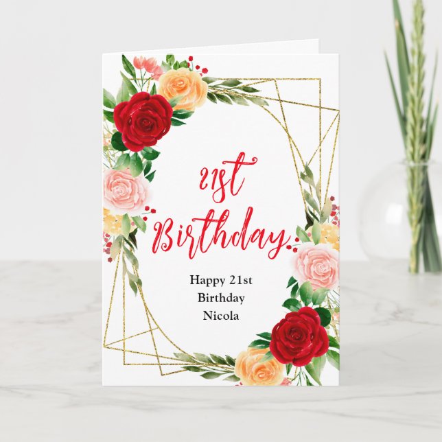 Romantic Roses Floral Birthday Karte (Vorderseite)