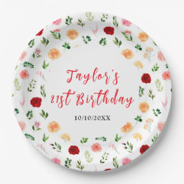 Romantic Roses Floral Birthday Pappteller