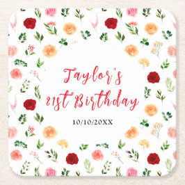 Romantic Roses Floral Birthday Rechteckiger Pappuntersetzer