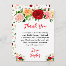 Romantic Roses Floral Bridal Shower Dankeskarte