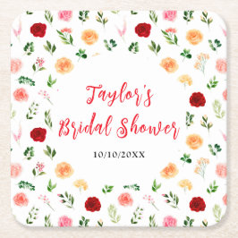Romantic Roses Floral Bridal Shower Rechteckiger Pappuntersetzer