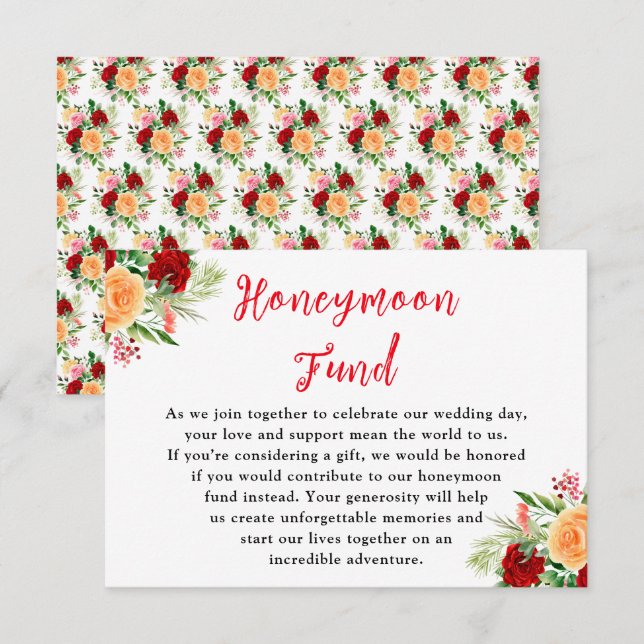 Romantic Roses Floral Wedding Honeymoon Fund Begleitkarte (Vorne/Hinten)