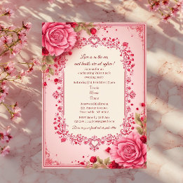 Romantic Roses Pink Heart Motifs Valentine Party  Einladung