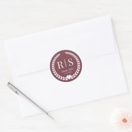 Romantic Rosewood Wedding Monogram Initials Runder Aufkleber